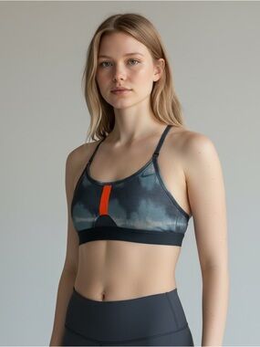 Nike Gray Sports Bra with Orange Center Stripe